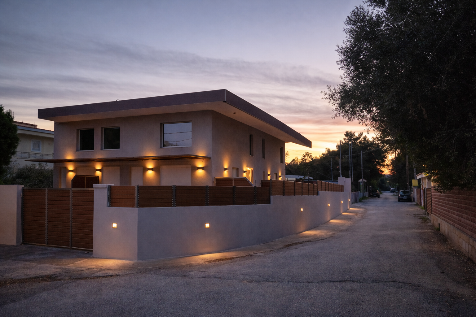 outside night building